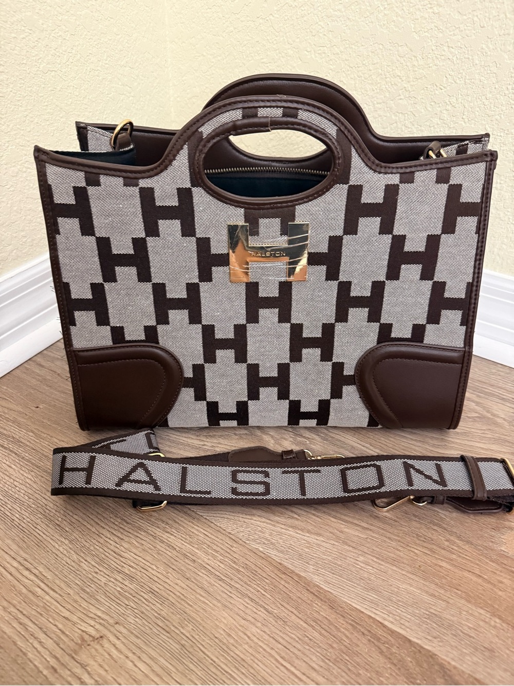 Halston Signature Jacquard Tote / Satchel with Adjustable Strap